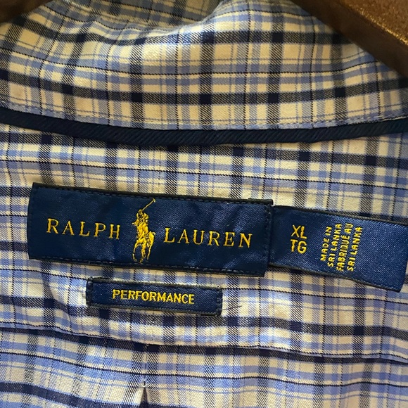 Ralph Lauren Men's XL Performance Blue and White Checkered Long Sleeve Button Up - Picture 7 of 12